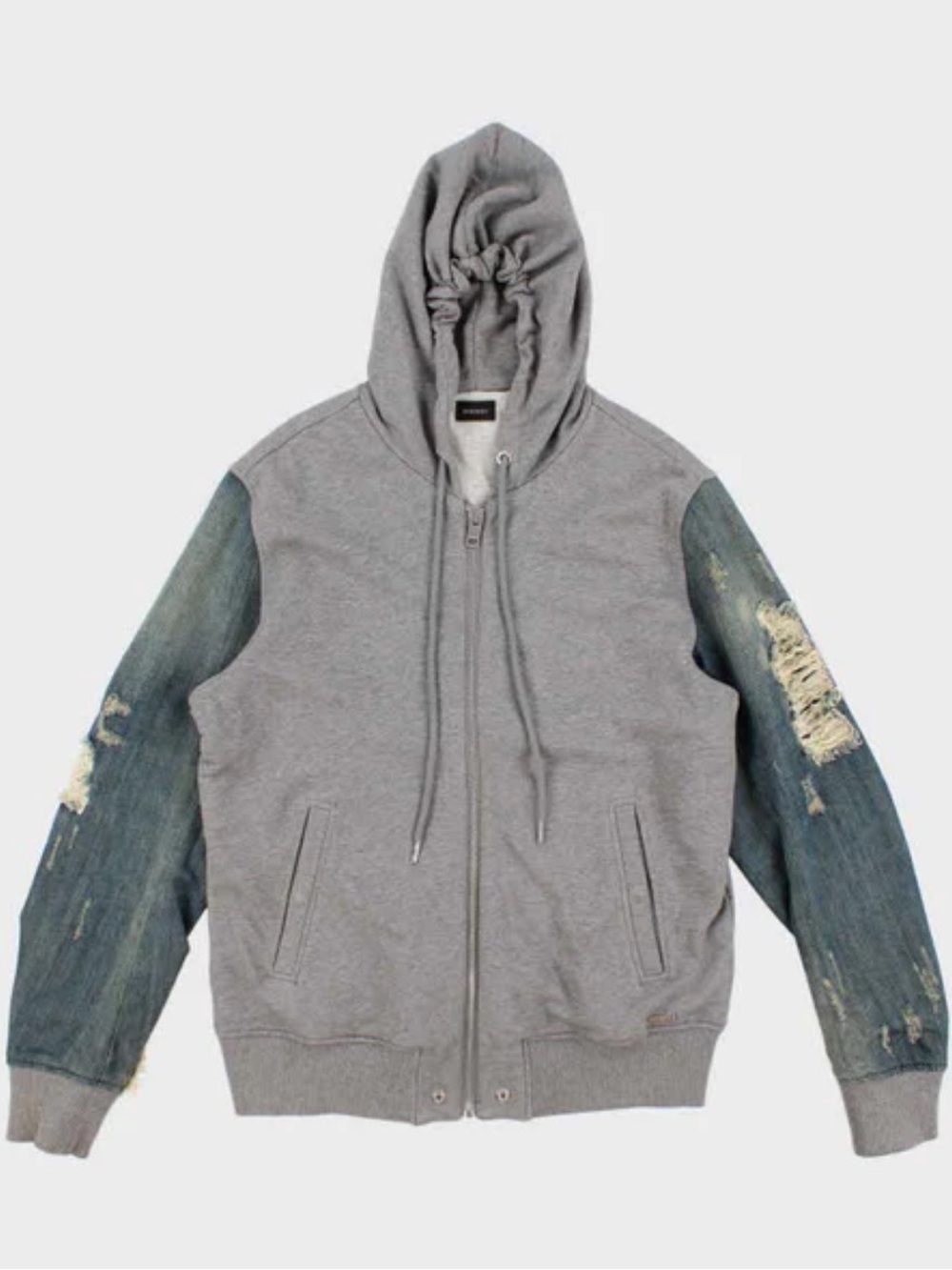 Diesel Varsity Bomber Jacket Denim Gray Cotton Full Zip Hoodie small